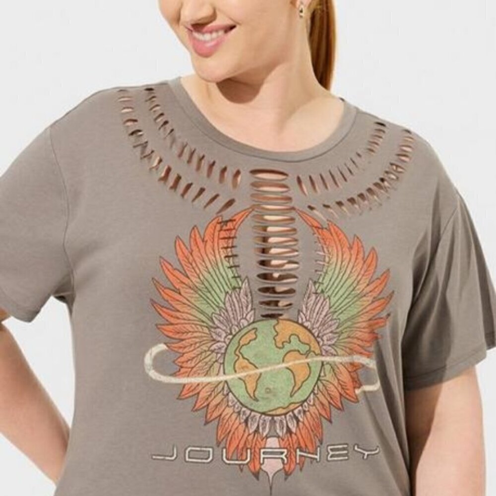 Torrid - Journey Relaxed Fit Cotton Yoke Slash Tee in Grey​​​​​​​